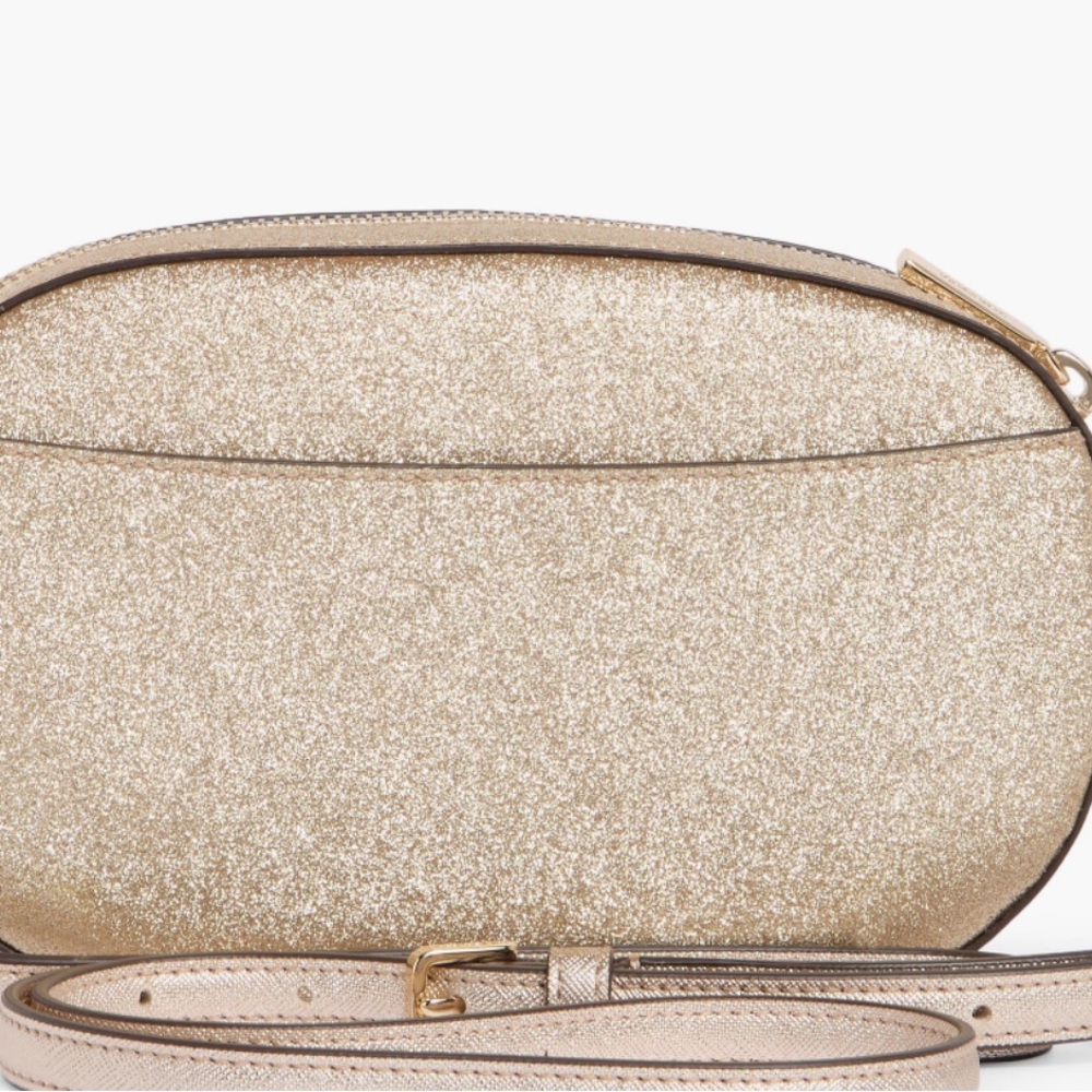 NEW Kate Spade New York Oval Camera Bag  Gold Glitter Crossbody Bag NWT